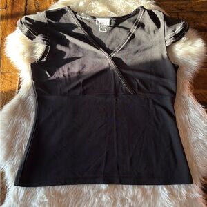 LOFT Charcoal V-Neck Short Sleeve Top